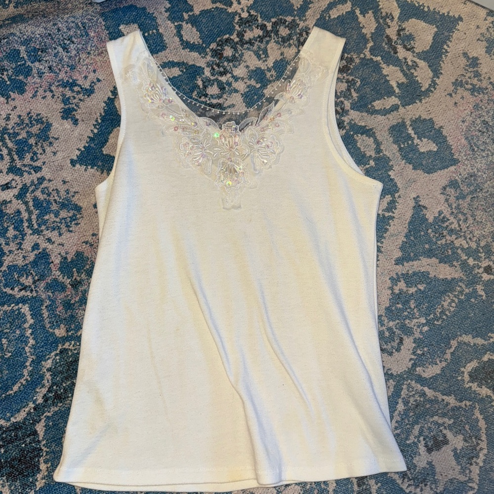 Vintage lace beaded tank top